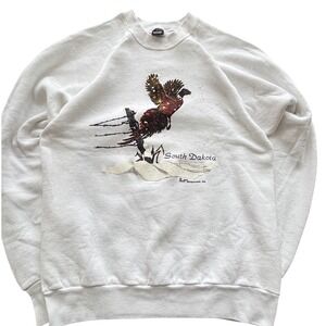 VTG South Dakota Flying Pheasant Sweatshirt 80's Puff Art USA L Indie Nature